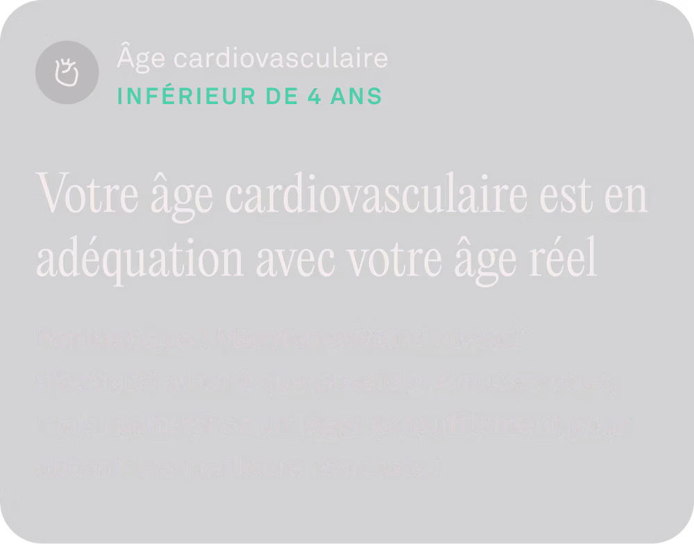 Application KEORA affichant les données relatives à l'âge cardiovasculaire