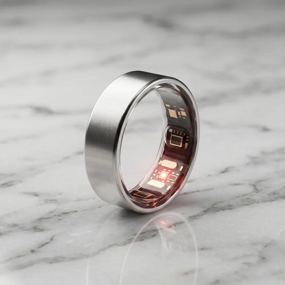 Bague KEORA finition argent brossé sur marbre