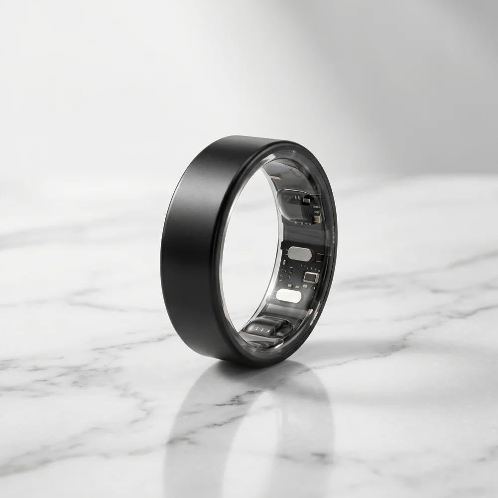 Bague KEORA finition noir mat sur marbre