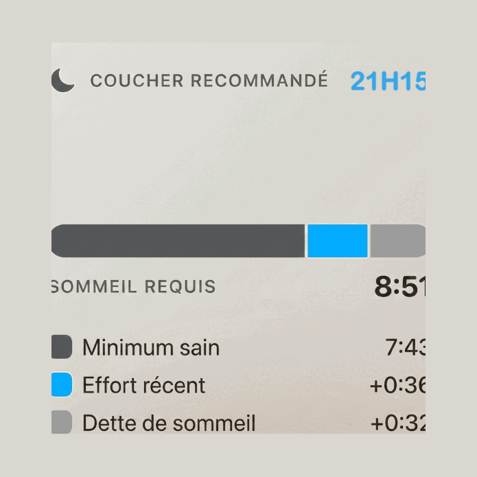 Image des conseils concernant l'heure de coucher dans l'application KEORA Ring